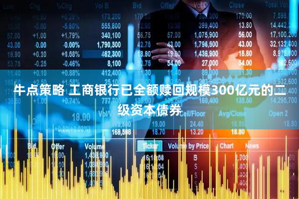 牛点策略 工商银行已全额赎回规模300亿元的二级资本债券